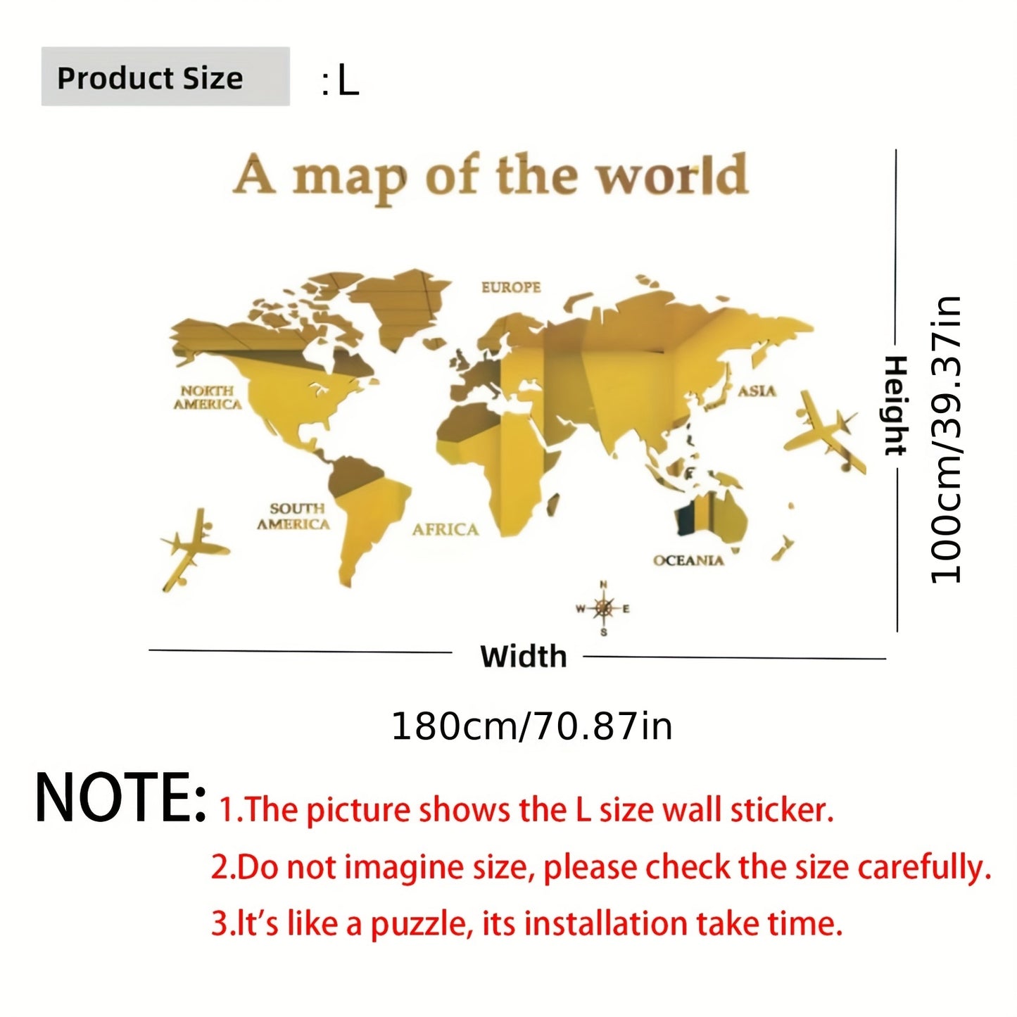 ملصق حائط خريطة العالم الأكريليكي ثلاثي الأبعاد من WINDIR - جدارية زخرفية فضية DIY (71 × 40 بوصة) لغرفة المعيشة وغرفة النوم والمكتب وديكور جدار التلفزيون