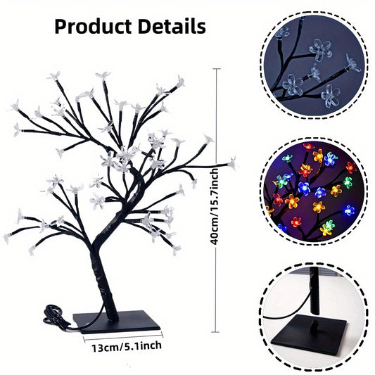Majisu 48-LED Cherry Blossom Tree Lamp – USB-Powered Table Light with Switch Control for Home & Festive Decor
