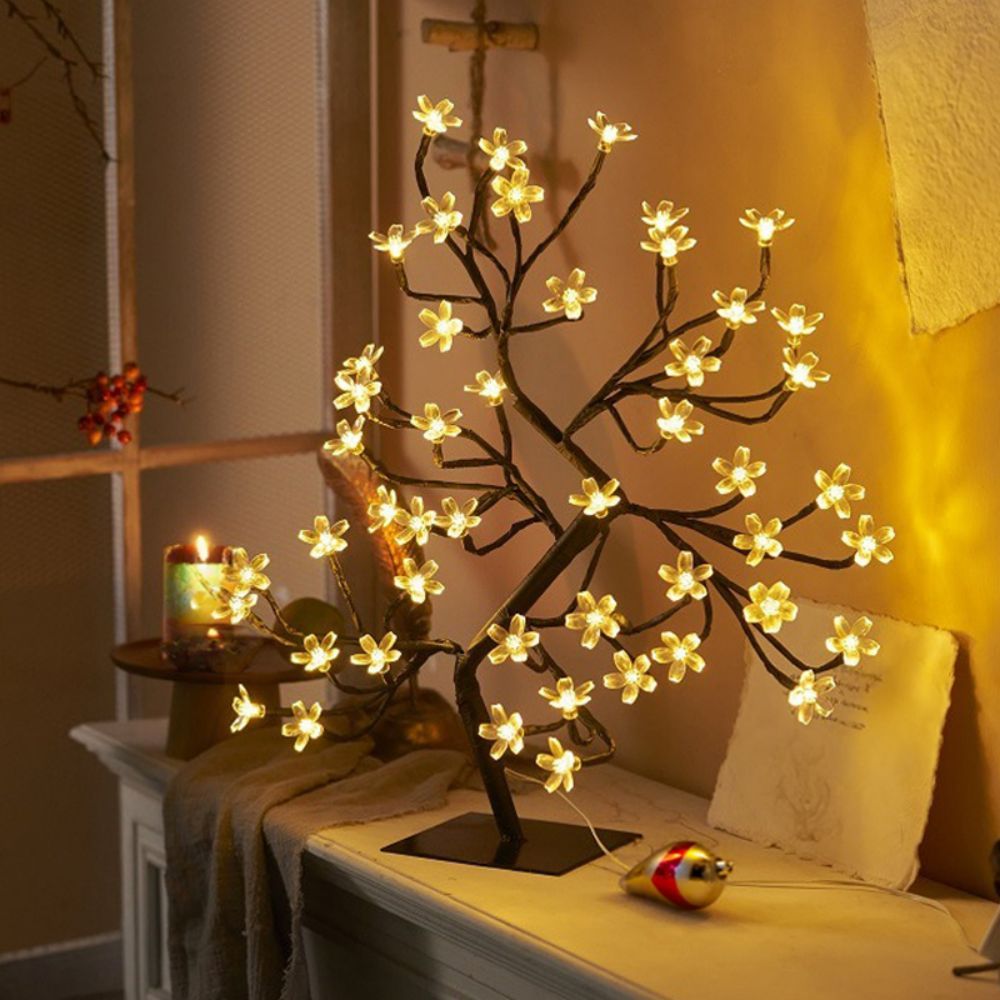 Majisu 48-LED Cherry Blossom Tree Lamp – USB-Powered Table Light with Switch Control for Home & Festive Decor