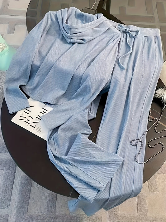 Women’s Spring & Autumn Casual Solid Color Two-Piece Pants Set – Stylish Everyday Outfit