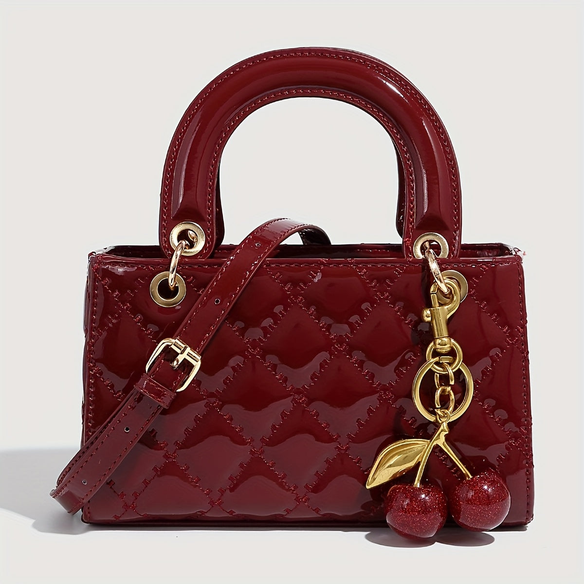 Women’s Wine Red PU Leather Handbag – Fashionable Horizontal Tote with Versatile Pattern, Single Shoulder & Crossbody Design