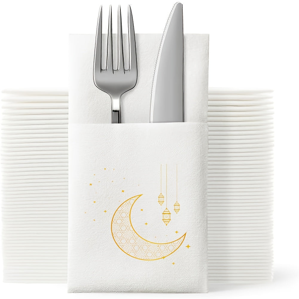 10pcs Ramadan Kareem Printed Ramadan Stars Moon Disposable Knife and Fork Western Napkins Meal Mat 2026 for Home Decoration Eid Mubarak Decoration Ramadan Mubarak Eid Al Adha Islamic Muslim Party