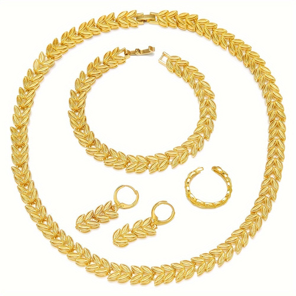 4pcs Ladies jewery Set Goldenes durchbrochenes Design Weizen Set, Gift For Her, Elegant Gift Set, Fine Craftsmanship, Fashion Enthusiasts, Partygoers