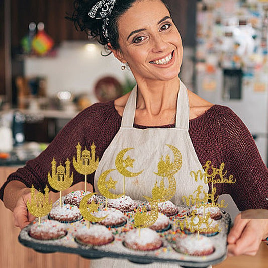 12pcs Mixed Color Castle Moon Star Eid Party Cupcake Toppers for Ramadan Celebration, Decorative Cake Inserts for Eid Event, Ramadan Gathering, Ramadan Mubarak, Mixed Color, 12pcs