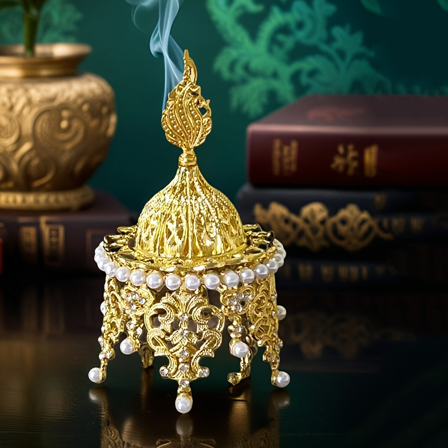 1-Set Elegant Arabic Style Metal Ramadan & Incense Burner - Ornate Islamic Charcoal Burner with Durable Design for Home Aromatherapy, Prayer Room Decor - Ramadan Gift Suitable for Ramadan/ -Fitr