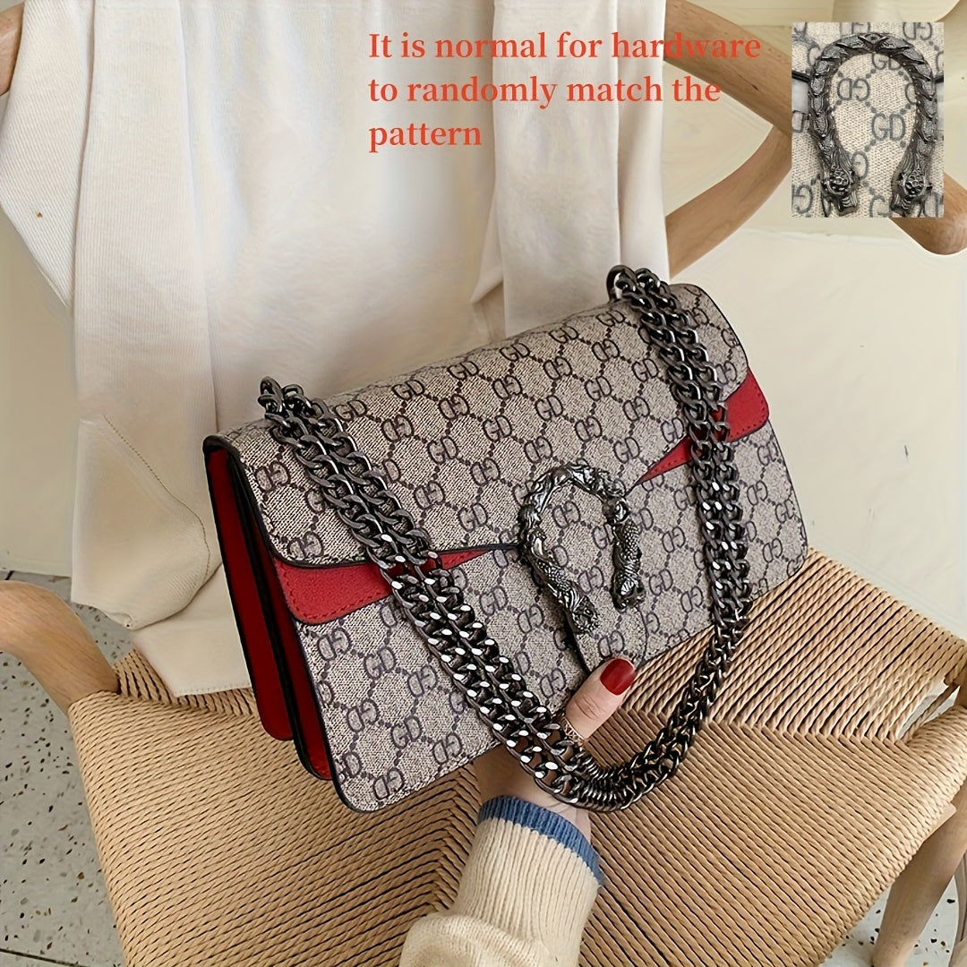 Women’s Designer-Inspired Messenger Bag – Solid Color Shoulder Handbag with Chain Strap, Buckle Closure & Edge-Paint Detailing