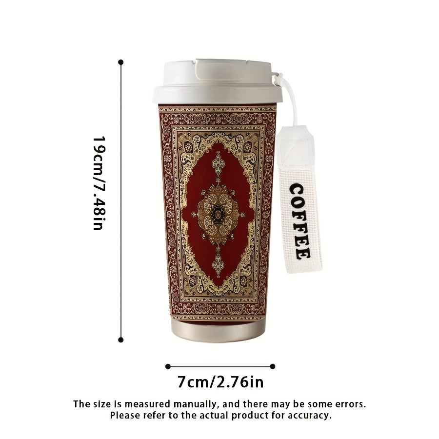 A 530ml Character Pattern Insulated Bottle Cup,Artistic Style,Fashion,Insulated/Cold Coffee Cup,Rope Portable Double Drink Type,Stainless Steel Insulated Bottle Cup,Cold Drink/Hot Drink Cup,Suitable for Ramadan
