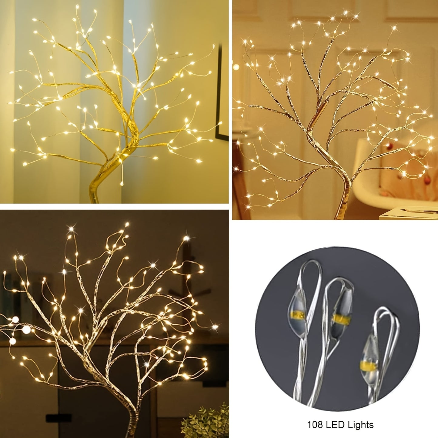 108 LED Bonsai Tree Lamp – Warm White Decorative Light with USB & Battery Power, Touch Control, Modern Table Decor