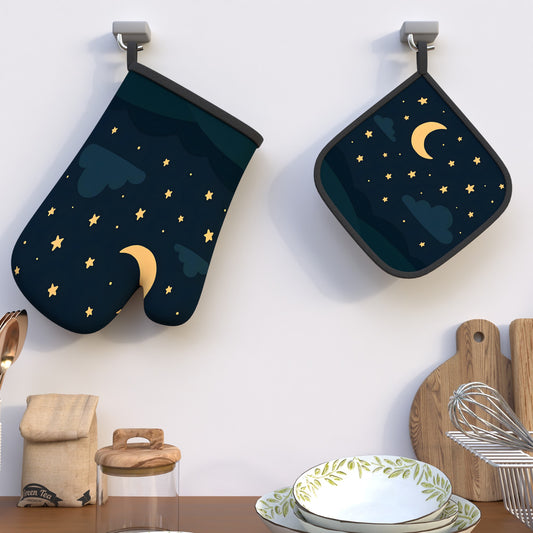 قطعتان من قفازات الفرن وحاملات الأواني المزخرفة | 26.92 × 17.02 سم، عزل حراري ممتاز، بوليستر، قابلة للغسل في الغسالة، مناسبة لتزيين المطبخ، والطبخ، والشواء، والخبز، والتخييم، والاستخدام اليومي في المطبخ، وحفلات المنزل