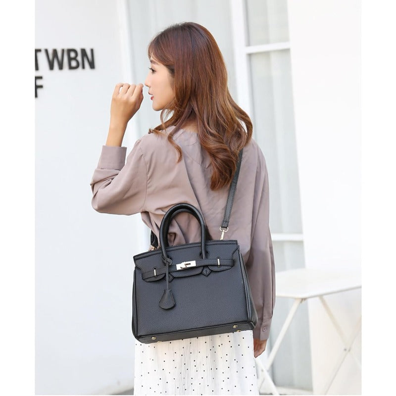 Women’s Large Capacity Satchel Handbag – Designer Shoulder Bag with Golden-Tone Hardware, Adjustable Strap & Multi-Pocket Design, Elegant Gray/Gold Travel Purse