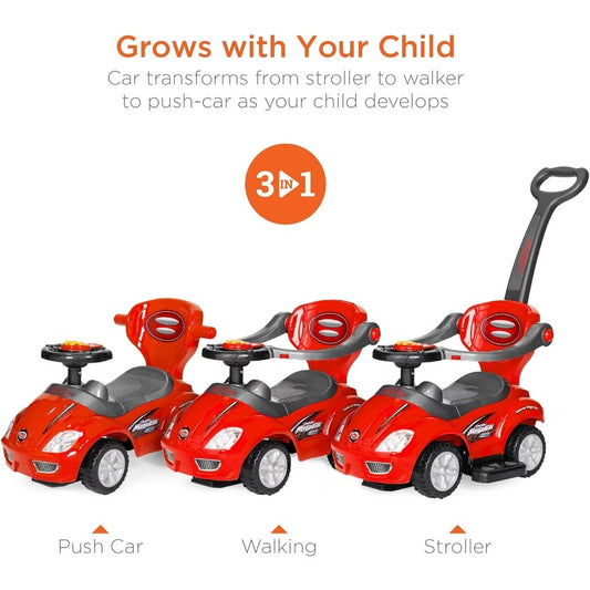 Toy Land 3-in-1 Push & Pedal Ride-On Car – Convertible Stroller-Style Vehicle with Parent Handle, Safety Belt & Sound Effects for Boys & Girls