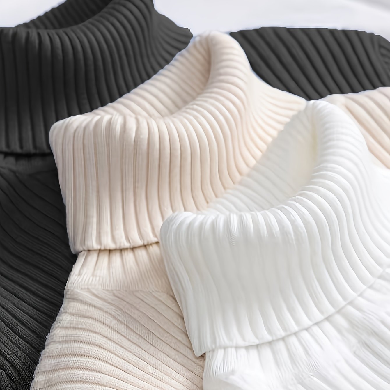 Women’s 3-Piece High Neck Sweater Set – Soft Knit Turtleneck Thermal Pullover for Autumn & Winter, Cozy Layering Base Top for Office or Casual Wear