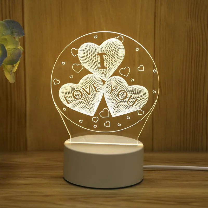 Romantic Love 3D Acrylic LED Lamp – Bedside Night Light for Home, Parties & Valentine’s Day Gifts