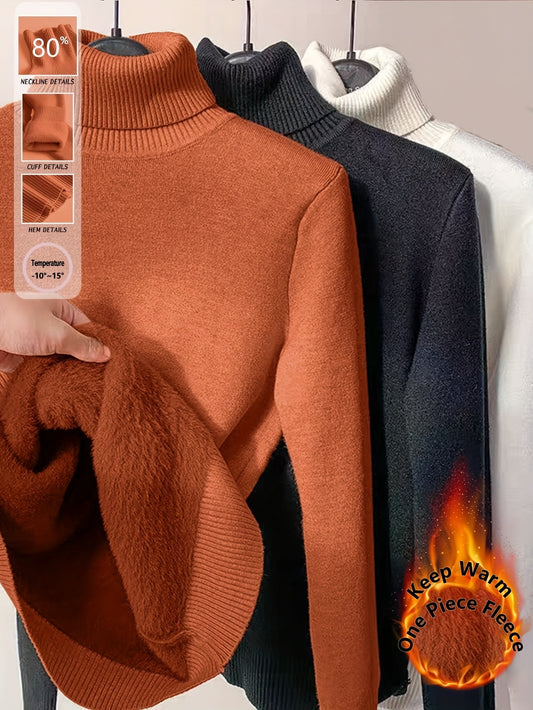 Women’s 3-Piece High Neck Plush Sweater Set – Autumn/Winter Knitwear