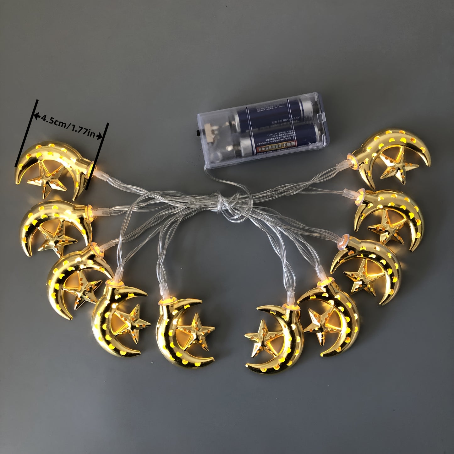 LED Ramadan Light String, 1.65 Meters 10 Lights Golden Star and Moon Light String, Golden Palace Lamp Battery Model Without Batteries, Eid al-Fitr Stars and Moons Decorative Lights, Muslim Festival Party Decoration, Home Deco