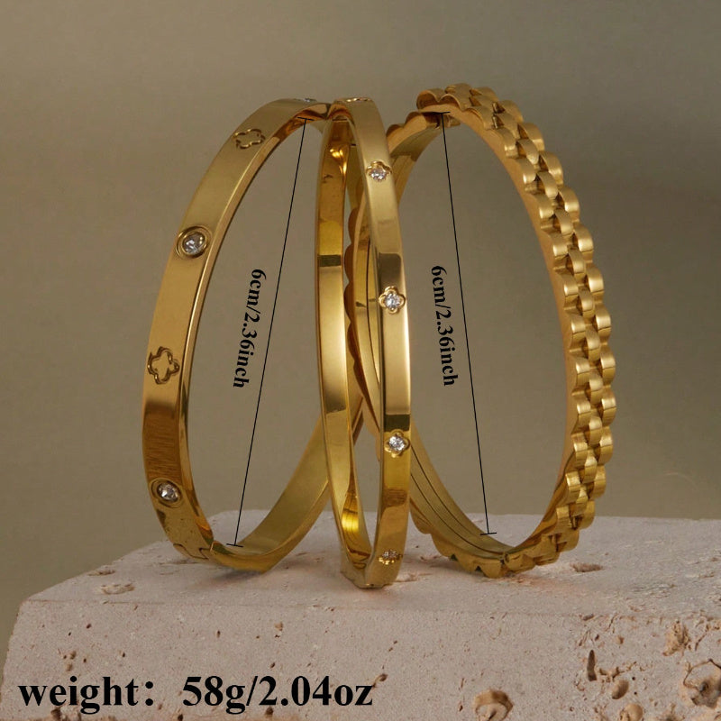 3-Piece Gold-Plated Stainless Steel Bracelet Set – Elegant Chain & Clover Designs for Parties, Festivals, Weddings & Special Gifts