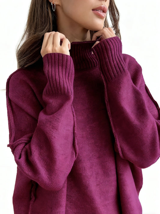 Women’s Winter Two-Piece Knit Set – Elegant High-Neck Long-Sleeve Pullover Sweater & Matching Long Pants, Simple and Fashionable Casual Outfit