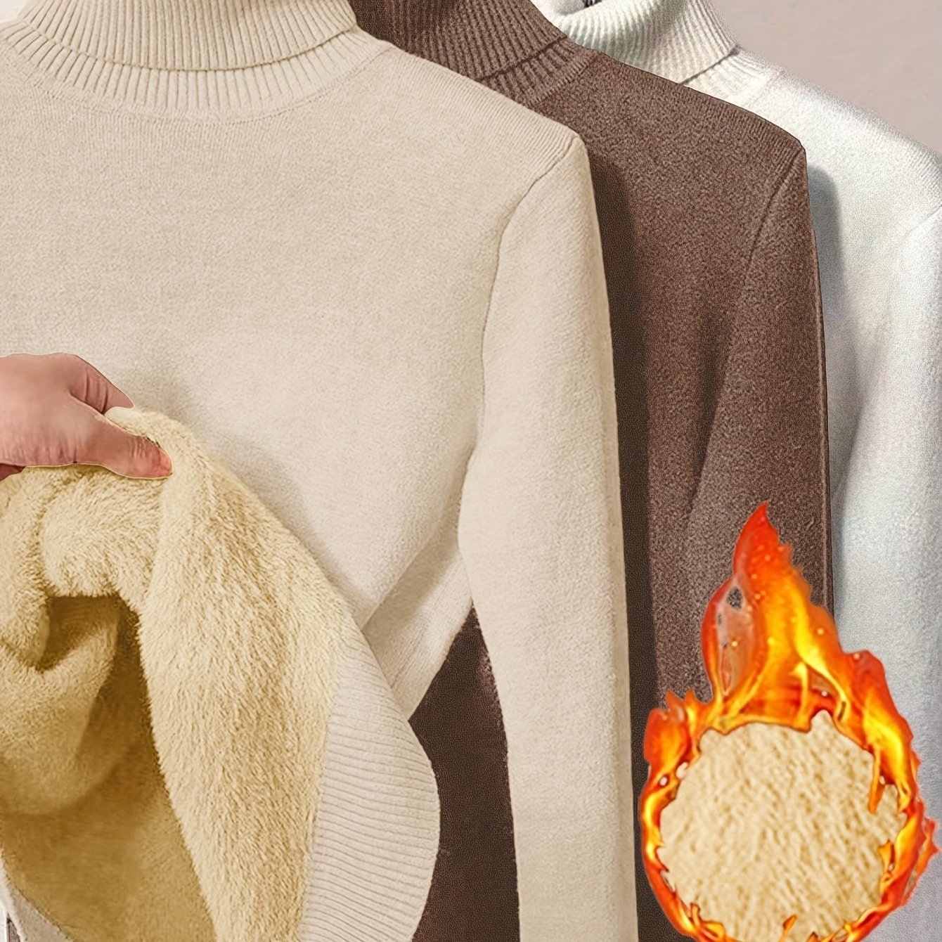 طقم سويت شيرت نسائي من 3 قطع برقبة عالية - ملابس تريكو خريف/شتاء