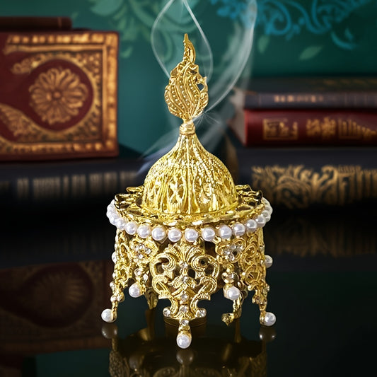 1-Set Elegant Arabic Style Metal Ramadan & Incense Burner - Ornate Islamic Charcoal Burner with Durable Design for Home Aromatherapy, Prayer Room Decor - Ramadan Gift Suitable for Ramadan/ -Fitr