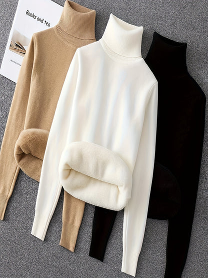 طقم سويت شيرت نسائي من 3 قطع برقبة عالية - ملابس تريكو خريف/شتاء