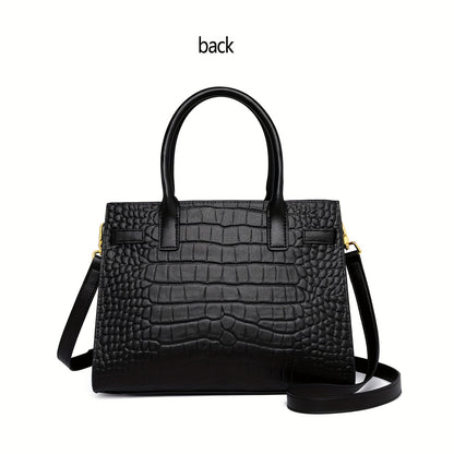 AKFU Women's Genuine Leather Handbag – Crocodile Texture Convertible Crossbody & Clutch with Detachable Strap