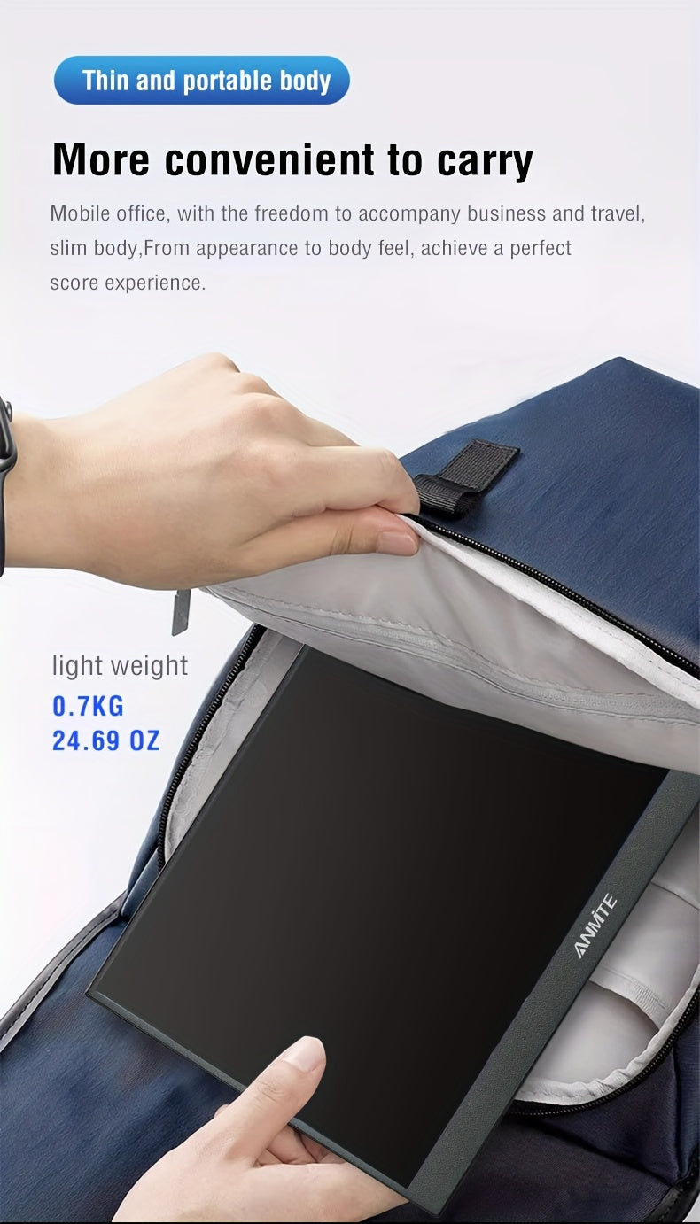 Anmite 15.6-Inch Portable Touch Monitor, 1080P HDR, Built-In Vertical Stand, Low Blue Light, Suitable for Xbox/Ps5/Switch/Mobile/Pc/Laptop Expansion.