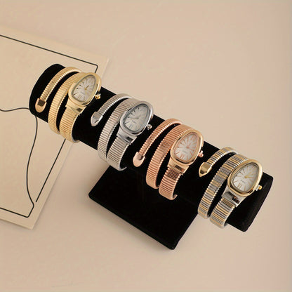 Bohemian Snake Quartz Watch – Stylish Flexible Coil Strap, Oval Case, Trendy Decorative Design, Perfect Gift for Women