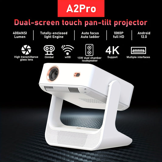 A2 Pro Smart Projector with 8-Inch Touch Screen – Android 12, Native 1080P HD, 4K Compatible Home Theater Projector with Autofocus & Auto Keystone Correction
