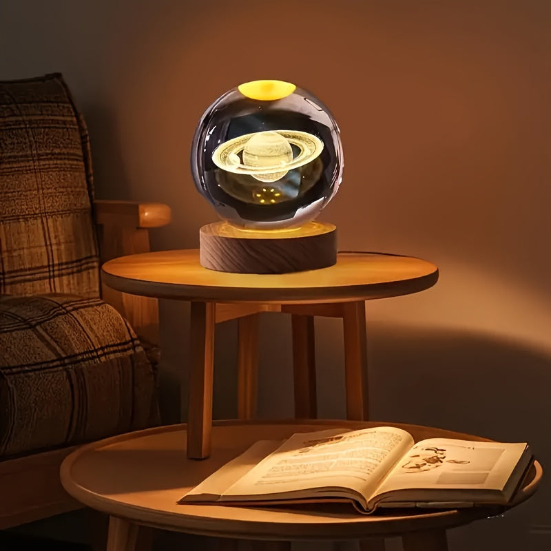 3D Saturn Crystal Ball Night Light – USB-Powered Mini Galaxy Lamp, Warm Glow Home & Office Decor Gift