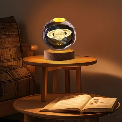 3D Saturn Crystal Ball Night Light – USB-Powered Mini Galaxy Lamp, Warm Glow Home & Office Decor Gift