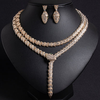 3-Piece Snake-Print Jewelry Set – Stylish Necklace & Earrings Combo for Women, Shiny Luxury Accessories for Parties, Banquets & Special Occasions