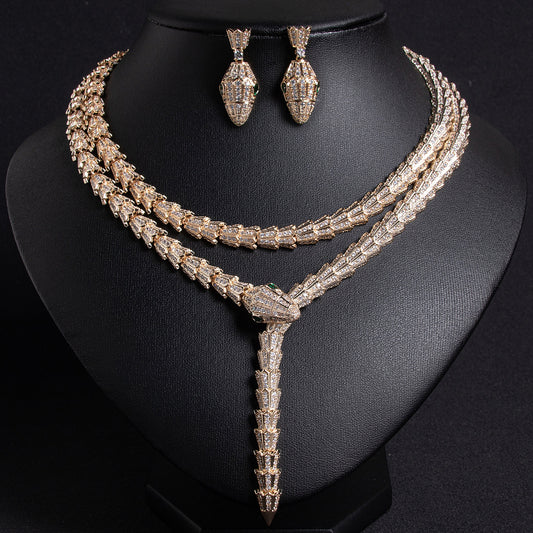 3-Piece Snake-Print Jewelry Set – Stylish Necklace & Earrings Combo for Women, Shiny Luxury Accessories for Parties, Banquets & Special Occasions