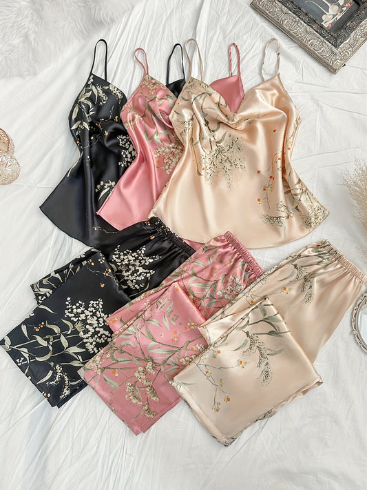 6-Piece Cherry Print Sleepwear Set – Ruffled Neckline Top with Matching Long Pants, Cute and Comfortable Loungewear