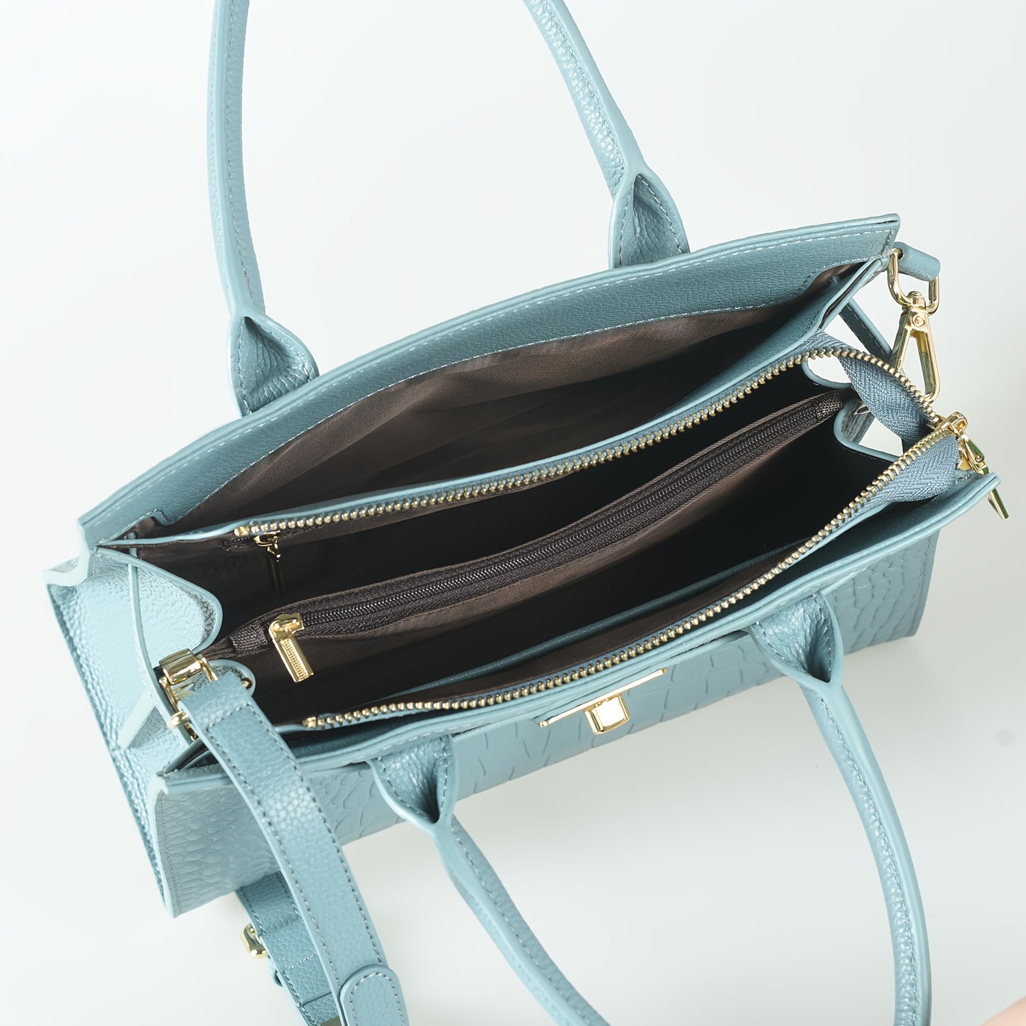 AKFU Women's Genuine Leather Handbag – Crocodile Texture Convertible Crossbody & Clutch with Detachable Strap