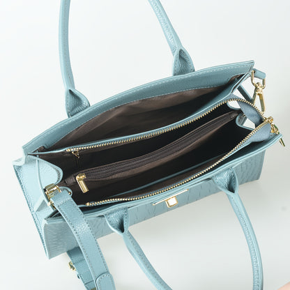 AKFU Women's Genuine Leather Handbag – Crocodile Texture Convertible Crossbody & Clutch with Detachable Strap