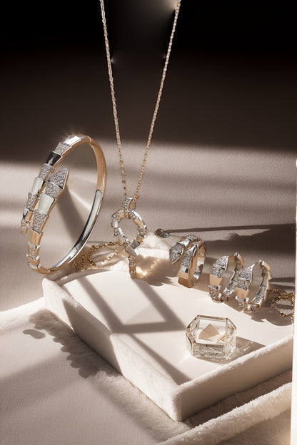 Elegant 4-Piece Copper Alloy Jewelry Set – Sparkling Zirconia Necklace, Ring, Earrings & Bracelet for Daily Wear and Special Gifts