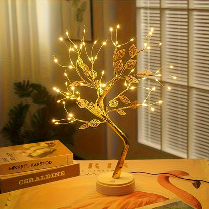 Golden Leaf Tree Lamp – 72 LED USB-Powered Decorative Light with Elegant Branch Design for Home & Events