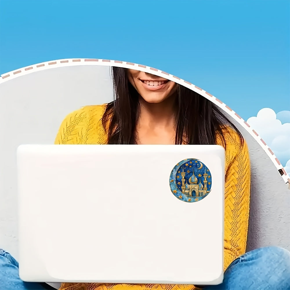 [12pcs Ramadan Moon Themed Decals] 12pcs Ramadan Moon Themed UV DTF Self-Adhesive Decals, High-Quality Waterproof Plastic Decorative Designs, for Glassware, Mugs, Laptops, and Refrigerators