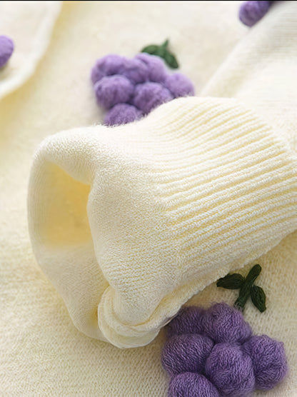 Girls’ 2-Piece Furry Fruit Sweater & Pleated Skirt Set – Cozy Purple Knitwear Outfit for Daily Wear or Parties in Autumn/Winter