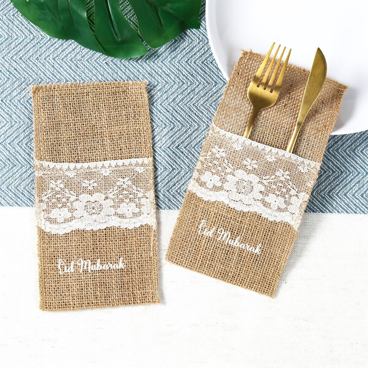 5pcs Burlap Fork Bags | Ramadan Mubarak Tableware, Islamic Muslim Party Decoration, Eid Al-Fitr and Eid Al Adha Gifts, Frohes Ramadan-Fest, Alles Gute zum Fastenbrecher-Fest, L'Aid al-Fitr Mubarak