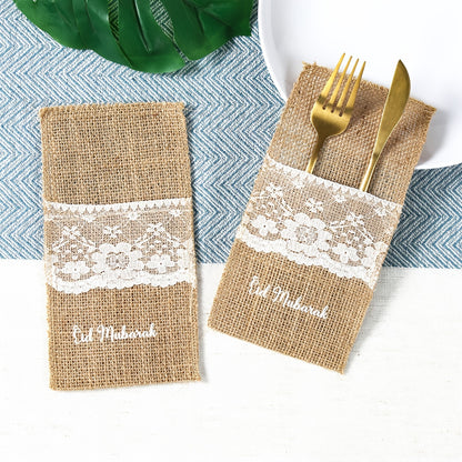 5pcs Burlap Fork Bags | Ramadan Mubarak Tableware, Islamic Muslim Party Decoration, Eid Al-Fitr and Eid Al Adha Gifts, Frohes Ramadan-Fest, Alles Gute zum Fastenbrecher-Fest, L'Aid al-Fitr Mubarak