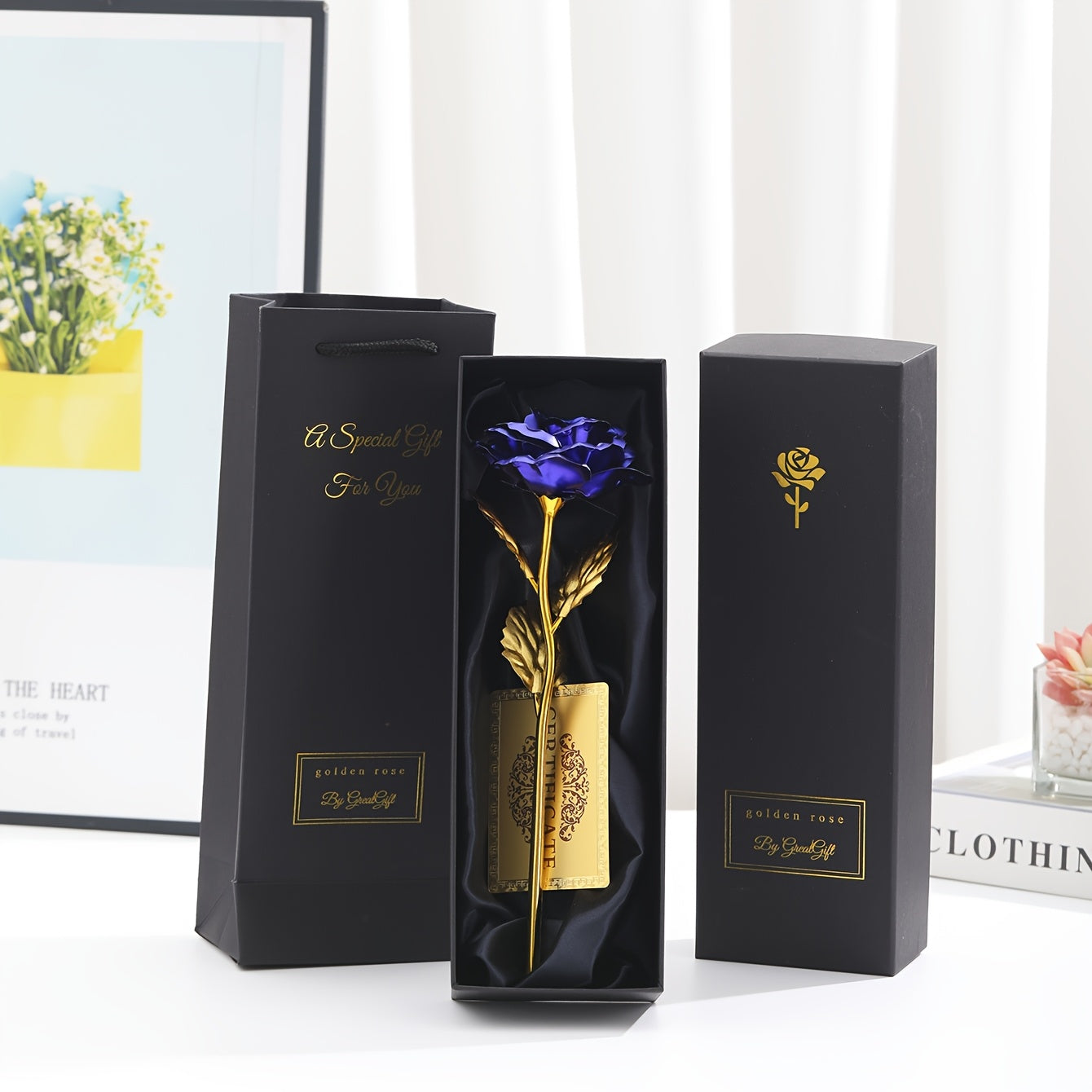 Golden Foil Rose Gift Box Set – Elegant Faux Rose Keepsake for Mother’s Day, Birthdays, Parties & Romantic Gifts