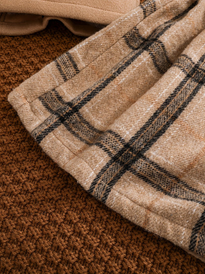 Girls’ 4-Piece Autumn/Winter Fashion Set – Button-Up Coat, Ribbed Long-Sleeve Top, Checkered Elastic-Waist Skirt & Matching Beret