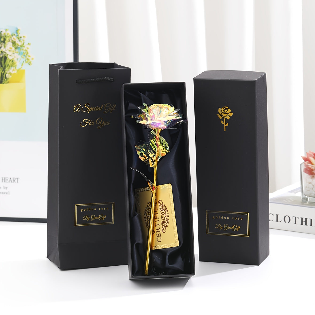 Golden Foil Rose Gift Box Set – Elegant Faux Rose Keepsake for Mother’s Day, Birthdays, Parties & Romantic Gifts