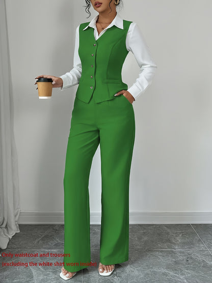 Women’s Sleeveless Cinched-Waist Vest & High-Waisted Wide-Leg Pants Set – Elegant Solid-Color Summer Two-Piece Outfit