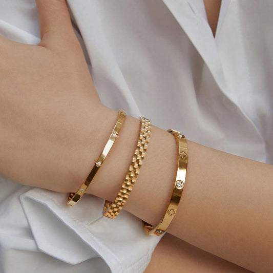 3-Piece Gold-Plated Stainless Steel Bracelet Set – Elegant Chain & Clover Designs for Parties, Festivals, Weddings & Special Gifts