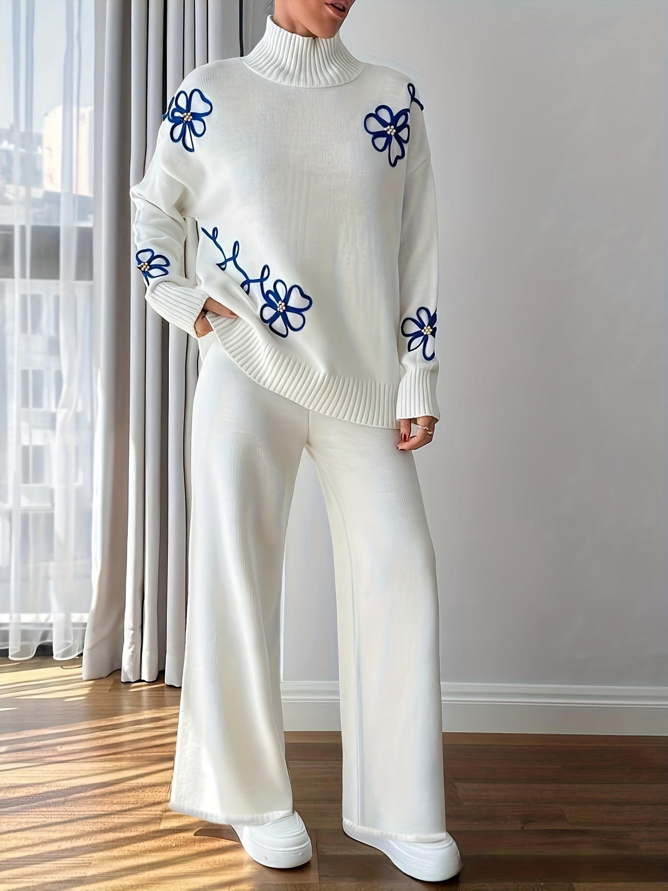 2026 Embroidered Sweater Set – Elegant Light Beige Women’s Outfit with Soft, Skin-Friendly Fabric