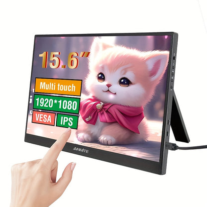 Anmite 15.6-Inch Portable Touch Monitor, 1080P HDR, Built-In Vertical Stand, Low Blue Light, Suitable for Xbox/Ps5/Switch/Mobile/Pc/Laptop Expansion.