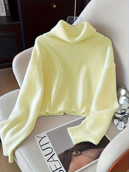 طقم ملابس تريكو نسائي لفصل الخريف والشتاء - فستان طويل فضفاض مع سترة بياقة عالية، بلون واحد