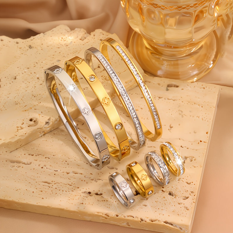 8pcs fashionable and luxurious Stainless Steel bracelet ring combination, exquisite and, stackable combination, suitable for daily wear or as a gift